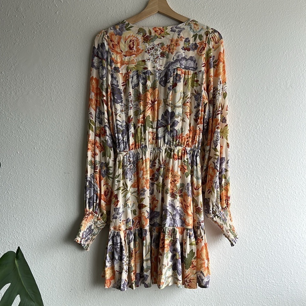 Kivari Aster Floral Orange Long Sleeve Mini Dress Sz. S - Picture 10 of 10